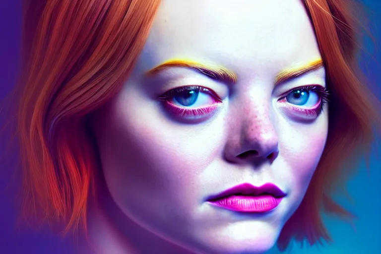 Prompt: surreal Portrait of Emma Stone in dmt chromatic surreal liquid enviroment , elegant, highly detailed, smooth, photoreal, sharp focus, illustration, beautiful, geometric, dmt trending on artstation, cinematic, artwork by WLOP