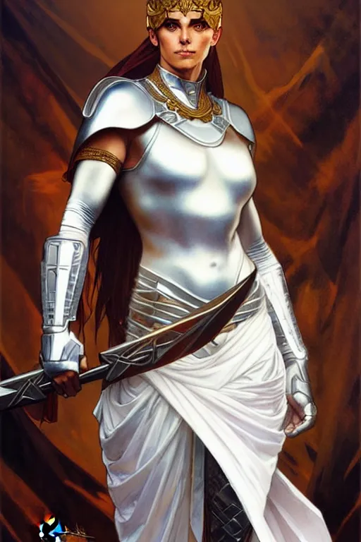 Prompt: portrait of strong caracal wearing white toga. smooth silver armour, deep focus d & d, by artgerm and greg rutkowski and alphonse mucha