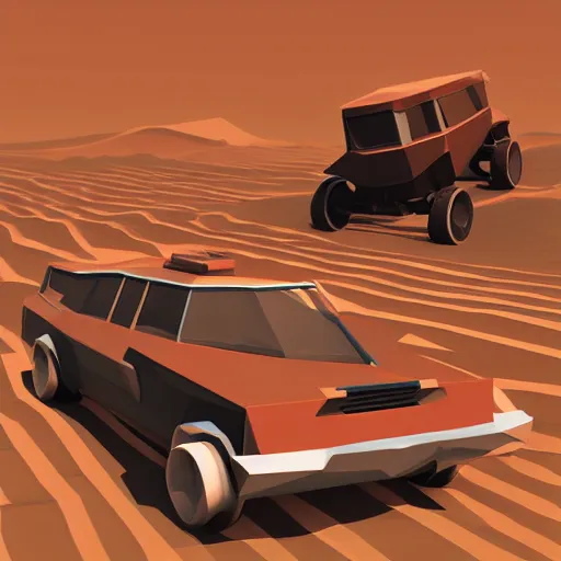 Image similar to vintage cars race on mars, lowpoly, 3 d