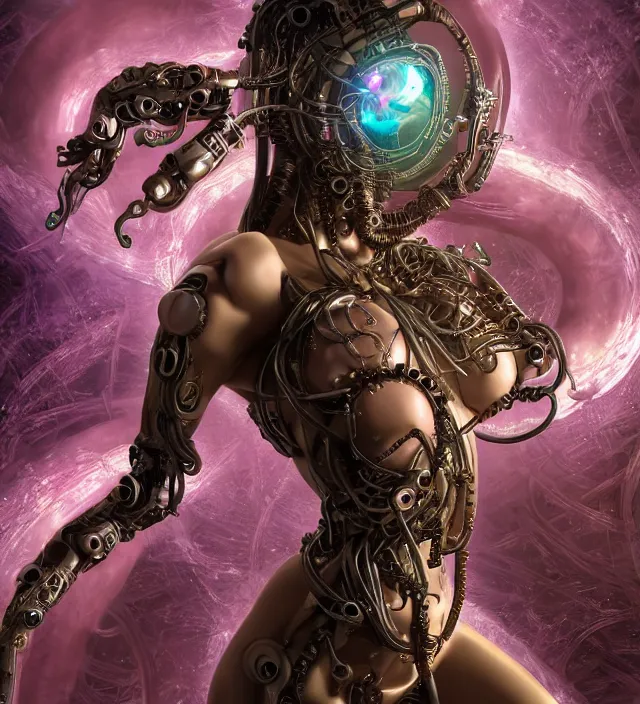 Image similar to photo 3 d rendering of a beautiful girl deity cyborg demon angel with tentacles epic photorealistic portrait in ito junji frank miller alex ross escher giger sorayama buddhist biopunk cosmic horror style depth of field lens flare leica zeiss detailed trending award winning on flickr