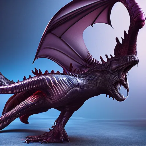 Image similar to an alien fused with a dragon, octane render, 3D, 8K, very detailed