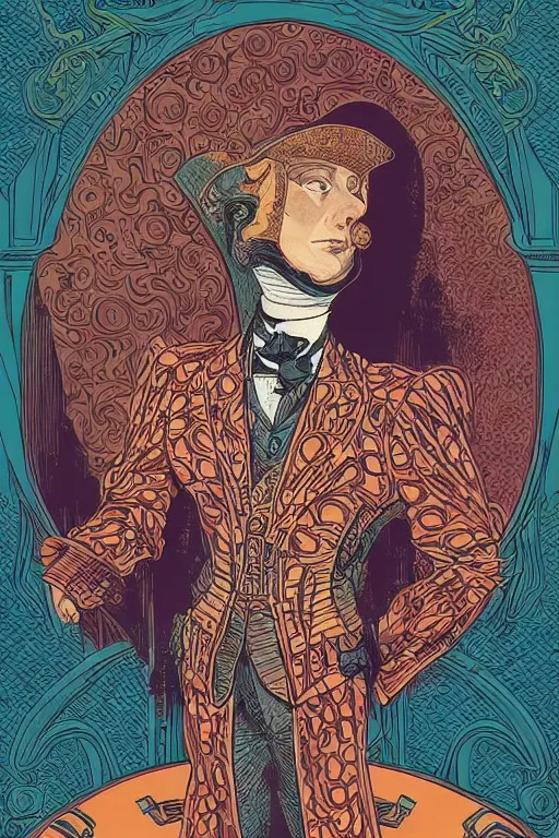 Prompt: portrait of a duke, victorian era, royal style, art deco, stylized illustration by moebius, victo ngai, vivid colorful comics style, clean line, diesel punk