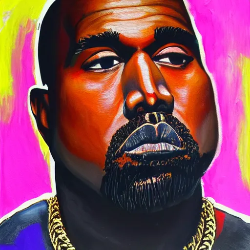 Prompt: a painting of Kanye West, in the style of Virgil Abloh