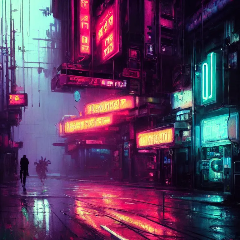 beautiful painting by jeremy mann, cyberpunk street, | Stable Diffusion ...