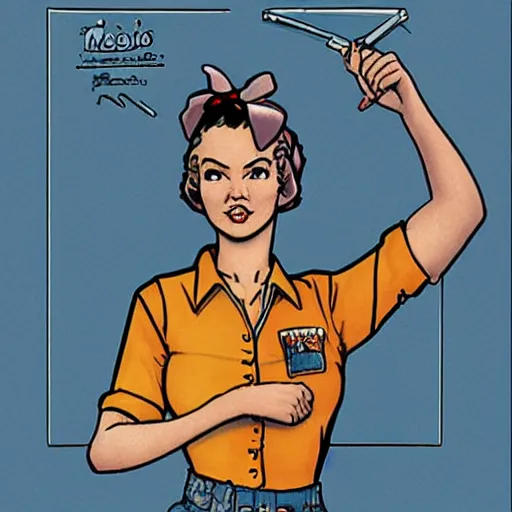 Prompt: a portrait of Rosie the Riveter by Moebius