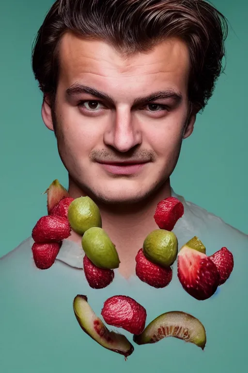 Image similar to 📷 joe keery the kiwi fruit 🥝, made of food, head portrait, dynamic lighting, 4 k