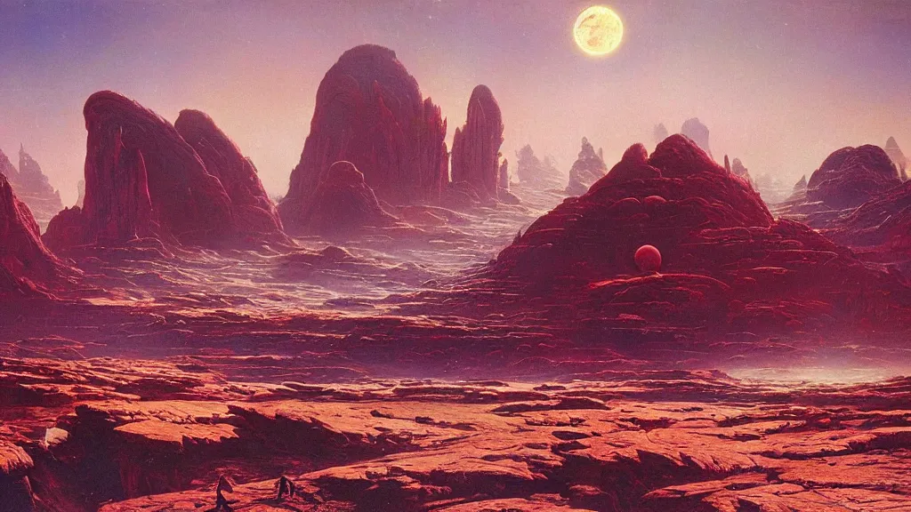 Image similar to otherworldly atmosphere of an evolving alien planet by arthur haas and bruce pennington and paul lehr, cinematic matte painting