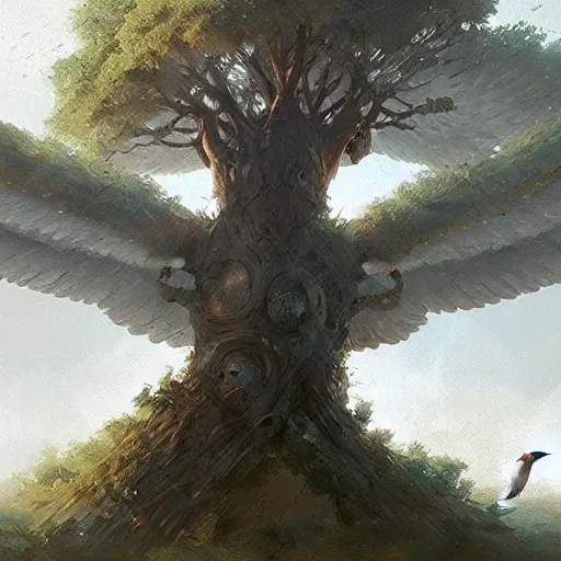 Prompt: a tree in the shape of a bird, it has wings, by greg rutkowski, trending on art station, highly detailed, magic the gathering, matte painting