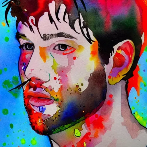 Image similar to Splatter watercolor portrait of Ryan O'Connell