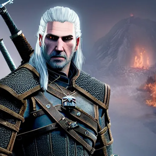 Prompt: screenshot of the witcher 3 with keanu reeves as geralt