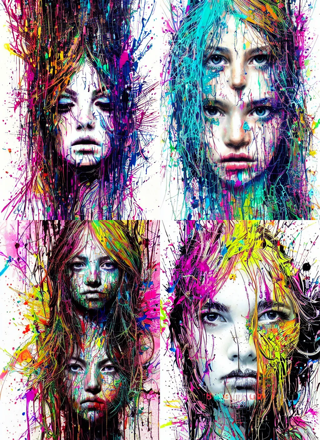Prompt: symmetric!! portrait of a young girl by carne griffiths, masterpiece, paint splashes, messy