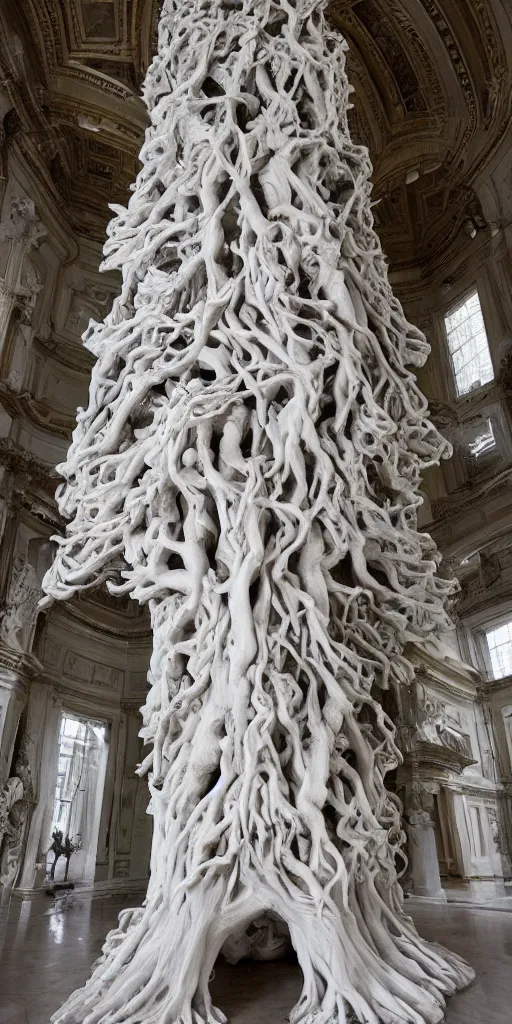 Prompt: a stunning hyperdetailed tree made of beautiful human bodies made of marble with intricate roots and sculpted by canova