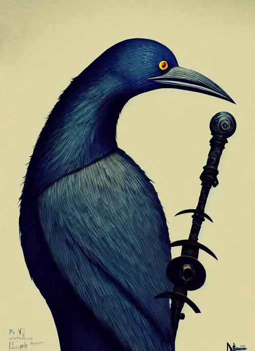 Prompt: rpg! profile! portrait of humanoid bird on white background, beak, blue! feathers, plague doctor, beautiful clothes, dark souls, bloodborne, intricate, highly detailed, digital painting, artstation, concept art, smooth, sharp focus, illustration, art by norman rockwell emiliano ponzi andrey remnev yoann lossel aaron jasinski, 8 k