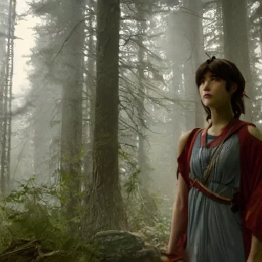 Prompt: mary elizabeth winstead as live action princess mononoke, still frame, sharp focus, cinematic, filmic