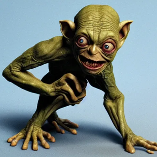 Image similar to Gollum with gun arms and legs