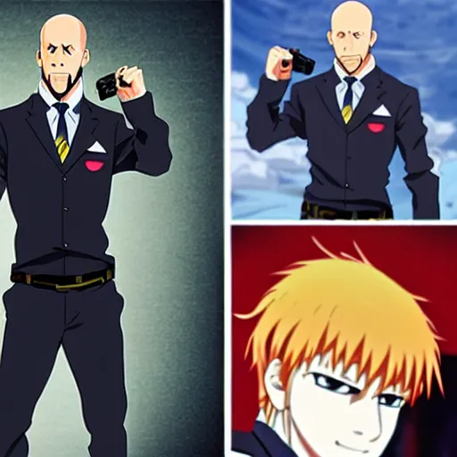 Image similar to jason statham as anime character, kyoto animation, magical