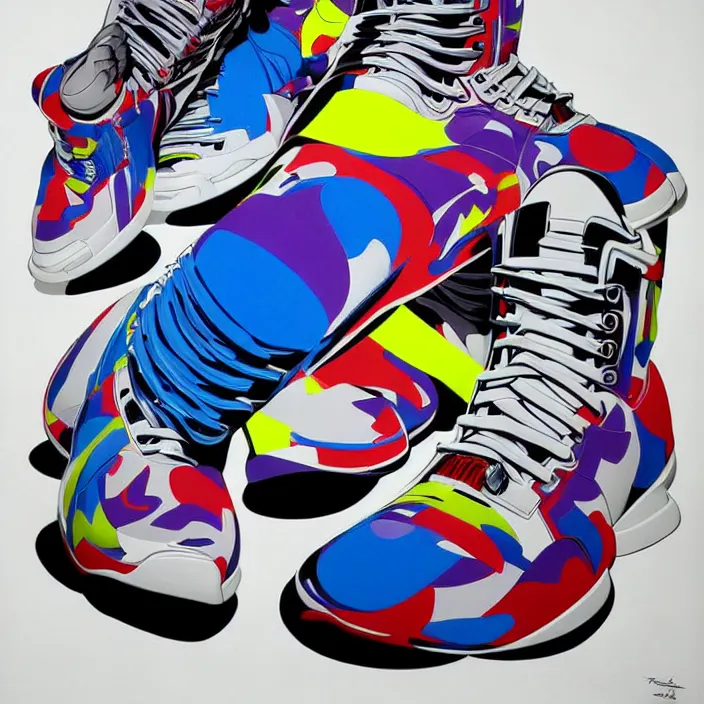 Image similar to futuristic sneakers in jeff koons hip hop bauhaus style, highly detailed, hyper realistic, art by todd mcfarlane