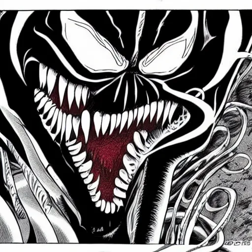 Image similar to venom symbiote drawn by junji ito