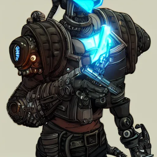 Image similar to a mysterious portrait of a cyborg bodyguard, pretty, premium cybernetics, D&D, fantasy, intricate, cel-shaded 3d, Borderlands style