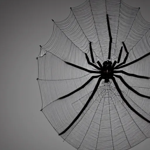 Image similar to a beautiful high - quality photo of a large spider sitting in the center of its web, studio lighting, 8 k