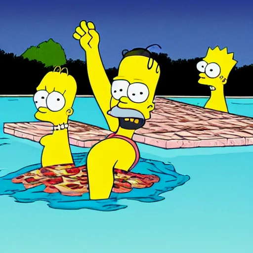 Image similar to obama swimming in nuclear waste, in the style of the simpsons