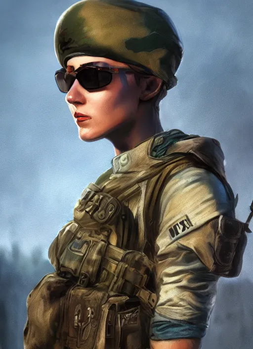 Prompt: A comic book style portrait painting of a female soldier wearing cap and sunglasses in a post apocalyptic setting, unreal 5, DAZ, hyperrealistic, octane render, RPG portrait, dynamic lighting