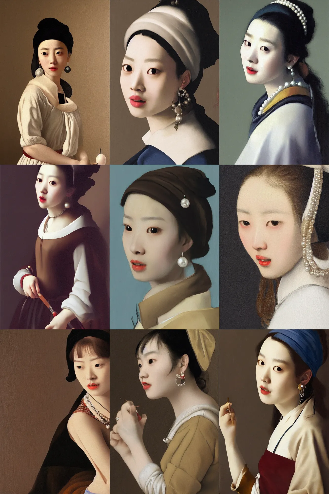Prompt: painting of han hyo-joo as girl with pearl earings, by vermeer, super detailed, photo realistic, hd