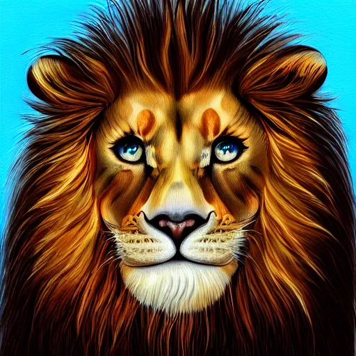 Prompt: hybrid animal cute cat face with long flowing lion mane detailed painting 4 k