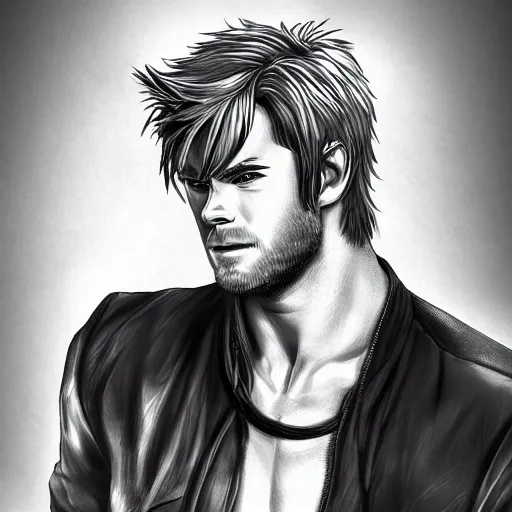 Prompt: Anime portrait of Chris Hemsworth, trending on artstation, artstationHD, artstationHQ, anime style, 4k, 8k