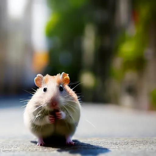 Image similar to photo of a hamster walking down a street, various poses, unedited, soft light, sharp focus, 8 k