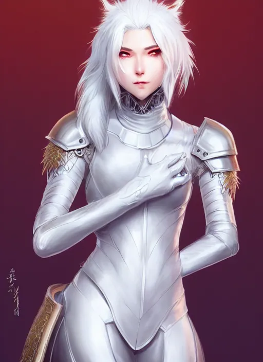 Image similar to fur - lined armor!!! beautiful and elegant white haired female!! gorgeous ayes!! character concept art, sharp focus, octane render! unreal engine 5! highly rendered!! trending on artstation!! detailed linework!! illustration by artgerm, wlop, and chie yoshii