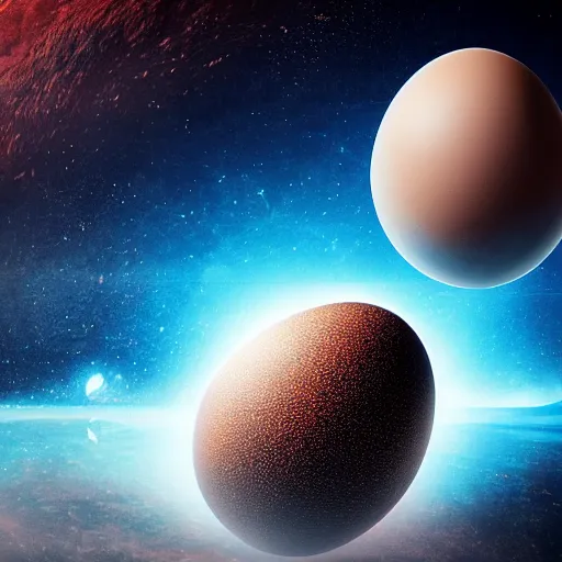 Image similar to an egg so large it could fit a planet inside of it. the planet earth floated inside the egg until the egg cracked open and the gooey earth slowly dripped out. digital art, dramatic lighting, comedy, science fiction, concept art, epic fantasy, surreal. cosmos