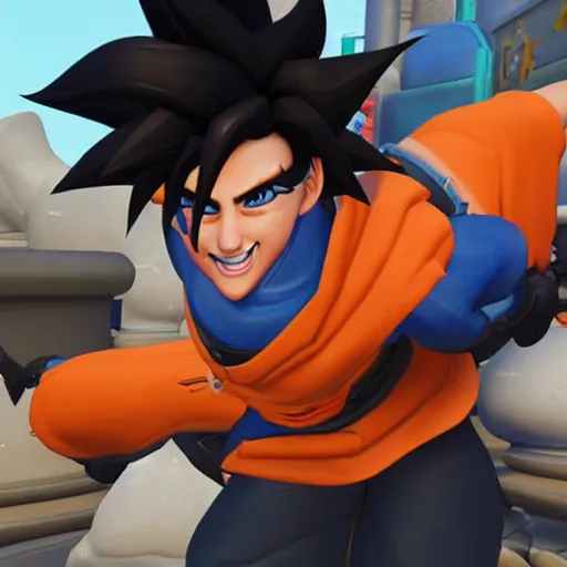 Image similar to overwatch game character goku