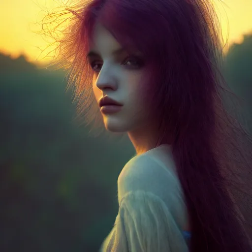 Image similar to photographic portrait of a stunningly beautiful emo female in soft dreamy light at sunset, contemporary fashion shoot, by edward robert hughes, annie leibovitz and steve mccurry, david lazar, jimmy nelsson, breathtaking, 8 k resolution, extremely detailed, beautiful, establishing shot, artistic, hyperrealistic, beautiful face, octane render