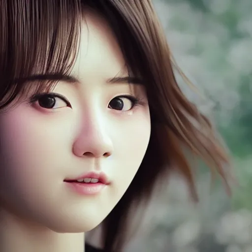 Image similar to a dynamic, epic cinematic 8K HD movie shot of close-up japanese beautiful cute young J-Pop idol actress girl face. Motion, VFX, Inspirational arthouse, at Behance, with Instagram filters