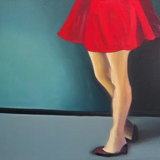 Image similar to oil painting of a girl in a red dress on a date night