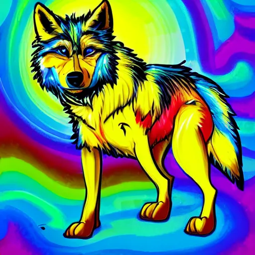 Image similar to retarded wolf, funny, colorful