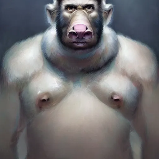 Prompt: Manbearpig is half man half bear half pig I'm super cereal beautiful stunning portrait by fenghua zhong