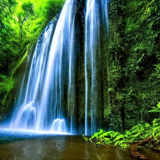 Prompt: beautiful waterfalls deep in the jungle, impressive, profound, natural lighting,