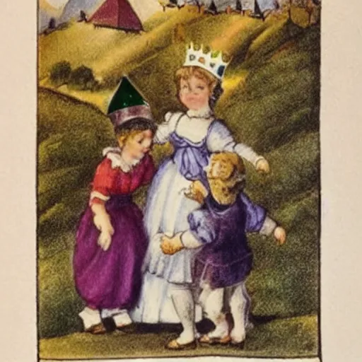 Image similar to jack and jill went up a hill to fetch a pail of water, jack fell down and broke his crown and jill came tumbling after