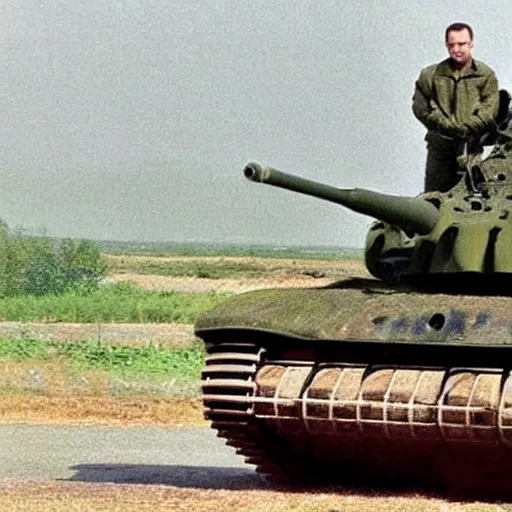 Image similar to medvedev rides a tank to georgia, photo in color