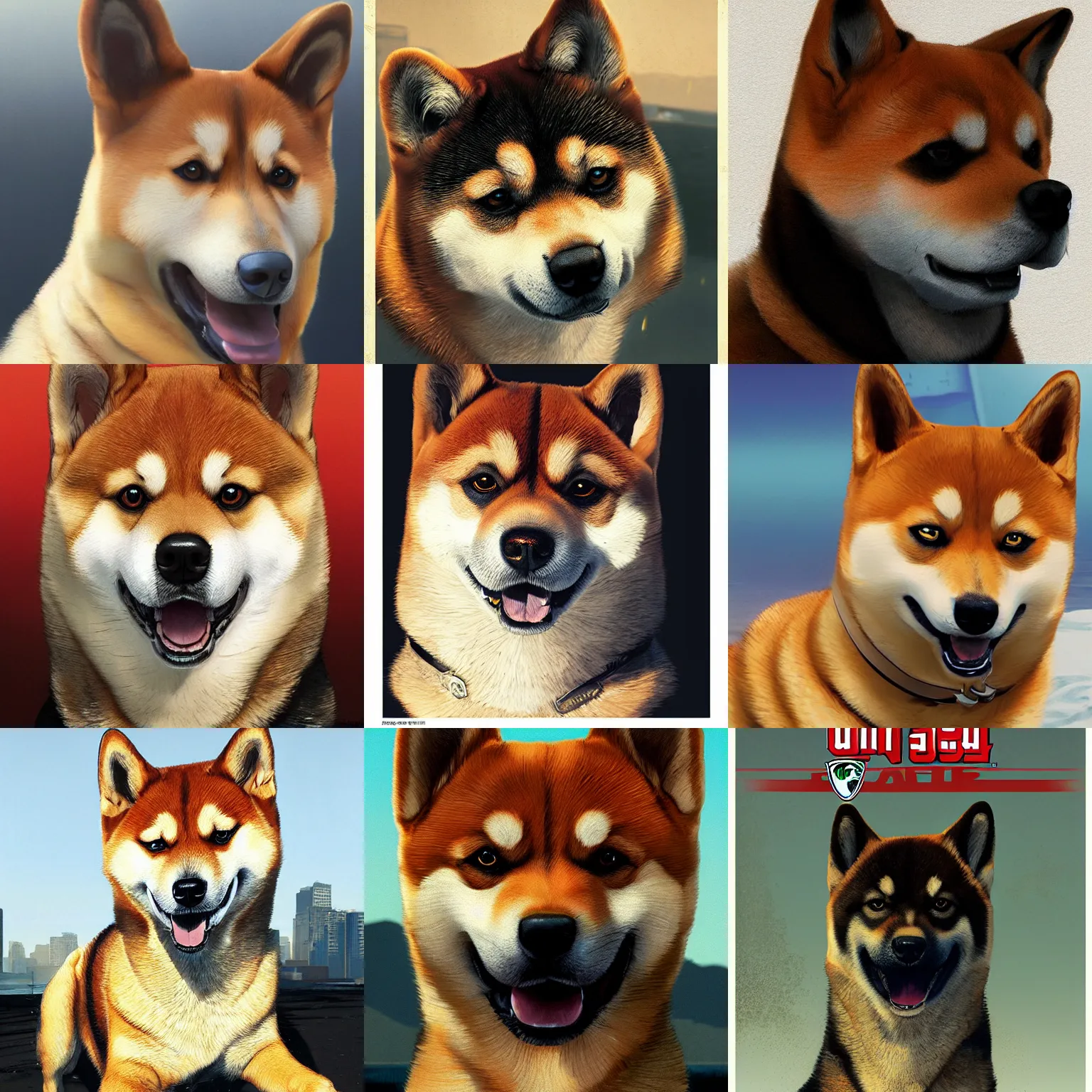 Prompt: portrait of a shiba inu,GTA V cover art by stephen bliss,digital art,ultra realistic,ultra detailed,art by greg rutkowski,detailed face