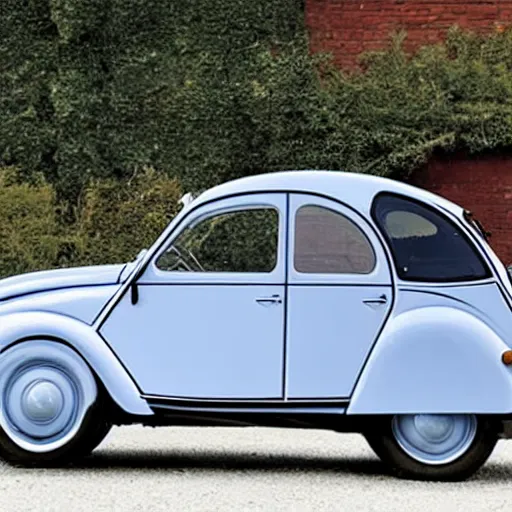 Prompt: A Citroën 2CV produced by Volkswagen in the production year of 1949, promotional photo