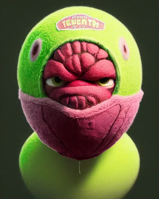 Image similar to highly detailed vfx portrait of a character of a tennis ball monster, balaclava, stephen bliss, chalk, cherub, unrealengine, greg rutkowski, loish, rhads, beeple, chalk, makoto shinkai and lois van baarle, ilya kuvshinov, rossdraws, tom bagshaw, basil gogos