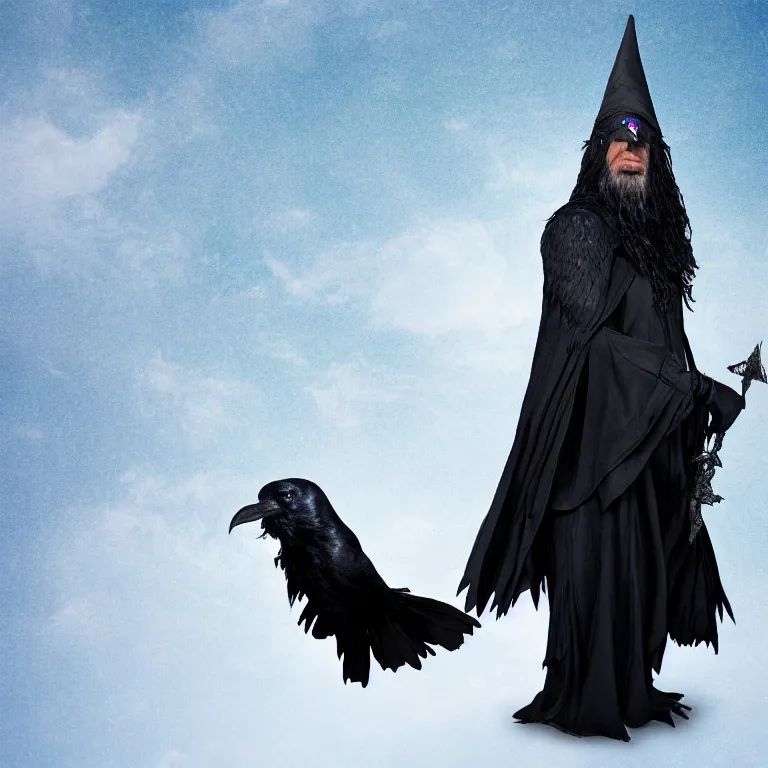 Image similar to A wizard with a raven head, 4k