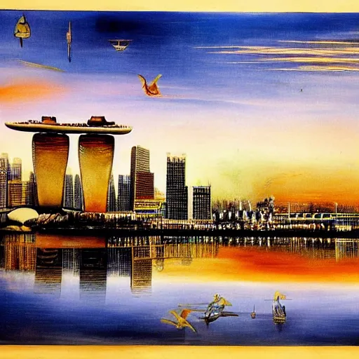Image similar to The Singapore skyline painted by Salvador Dali