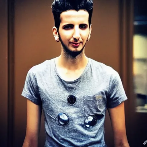 Image similar to “a realistic detailed photo of a guy who is an attractive humanoid who is half robot and half humanoid, who is a male android, singer Sebastian Yatra, shiny skin, posing like a statue, blank stare”