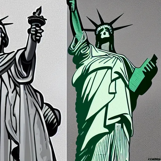 Prompt: statue of liberty vs christ the redeemer epic battle