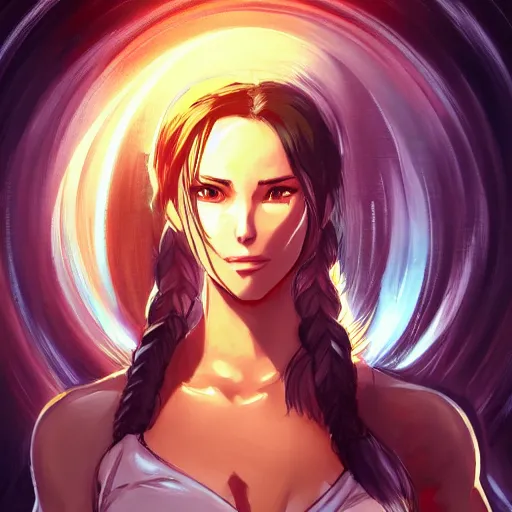 Image similar to portrait of lara croft as a spiritual healer, anime fantasy illustration by tomoyuki yamasaki, kyoto studio, madhouse, ufotable, trending on artstation