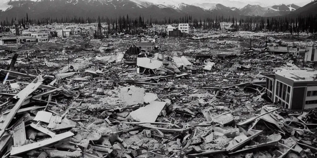Image similar to aftermath of the destruction caused by the 1 9 6 4 alaska earthquake, photography